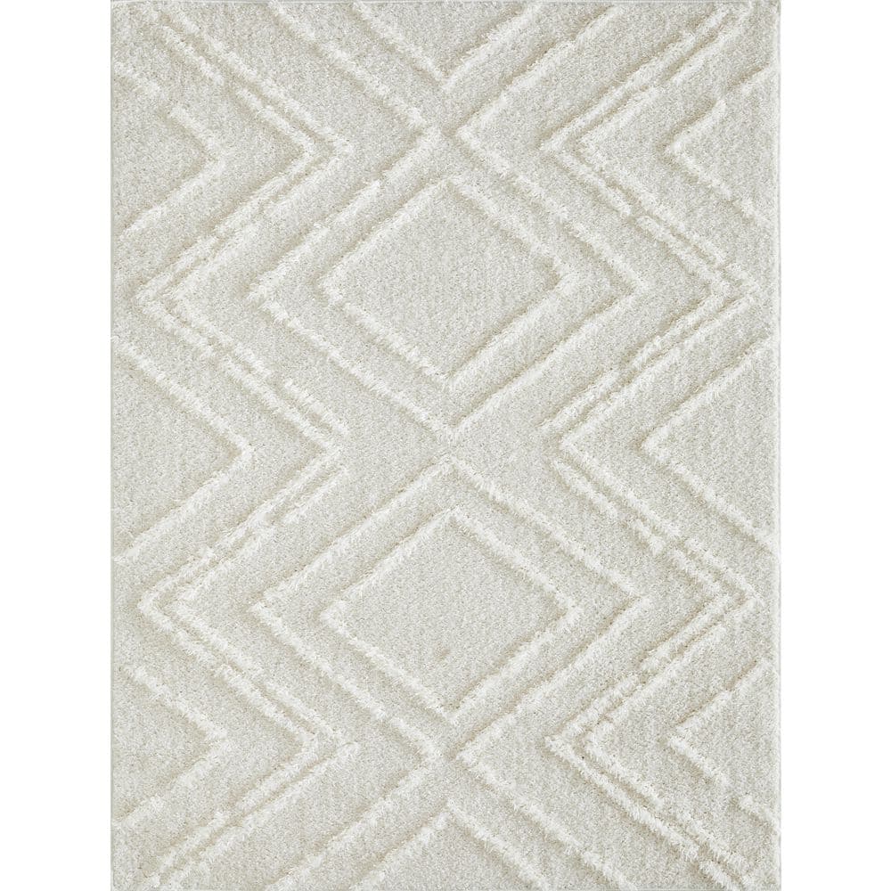 Cream 9' x 12' Stain-Resistant Synthetic Area Rug