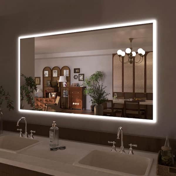 TaiMei IA 60 in. W x 36 in. H Rectangular Frameless LED Single Wall Bathroom Vanity Mirror in Polished Crystal