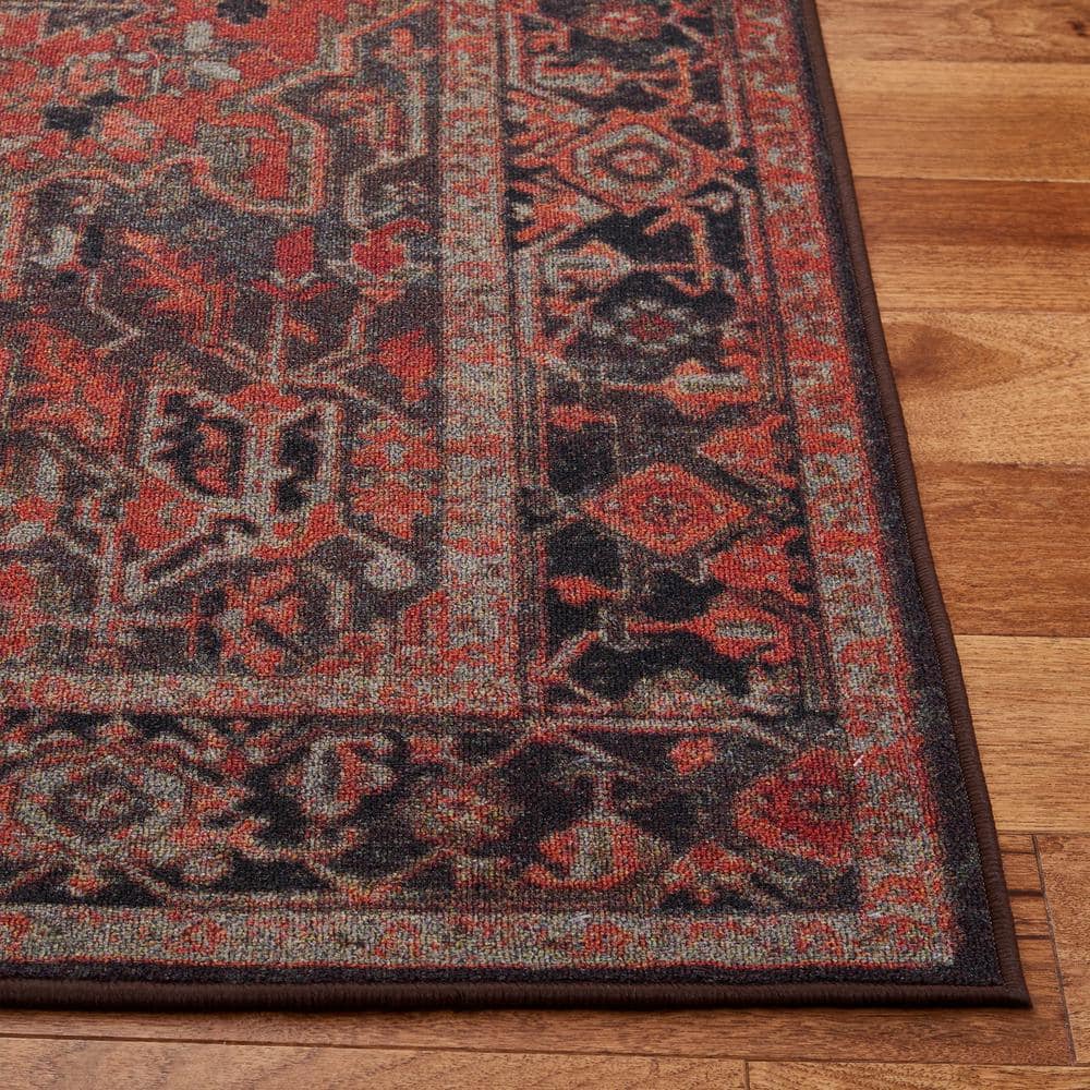 Journey Red and Navy Synthetic Washable Runner Rug
