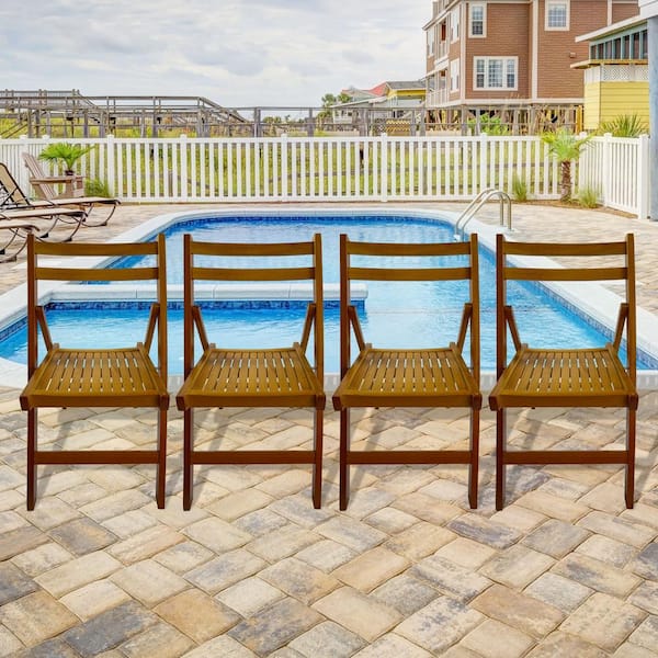 Tunearary Outdoor Wooden Furniture Slatted Special Activity Chair, Foldable in Teak (4-Pack)