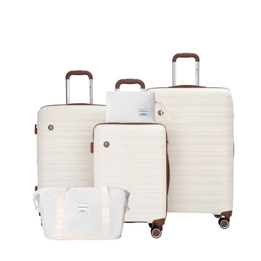 5-Piece White PP Hardshell Luggage Set (20 in. 24 in. 28 +a Travel Bag, a T