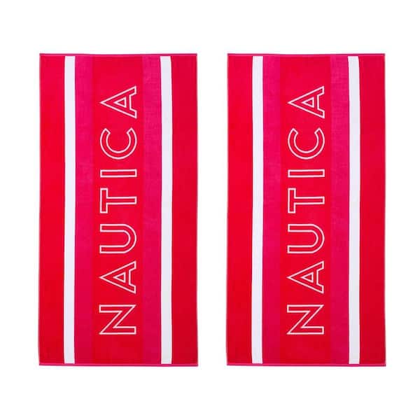 Logo Stripe 2-Piece Pink Berry/Magenta Cotton Blend Beach Towel Set