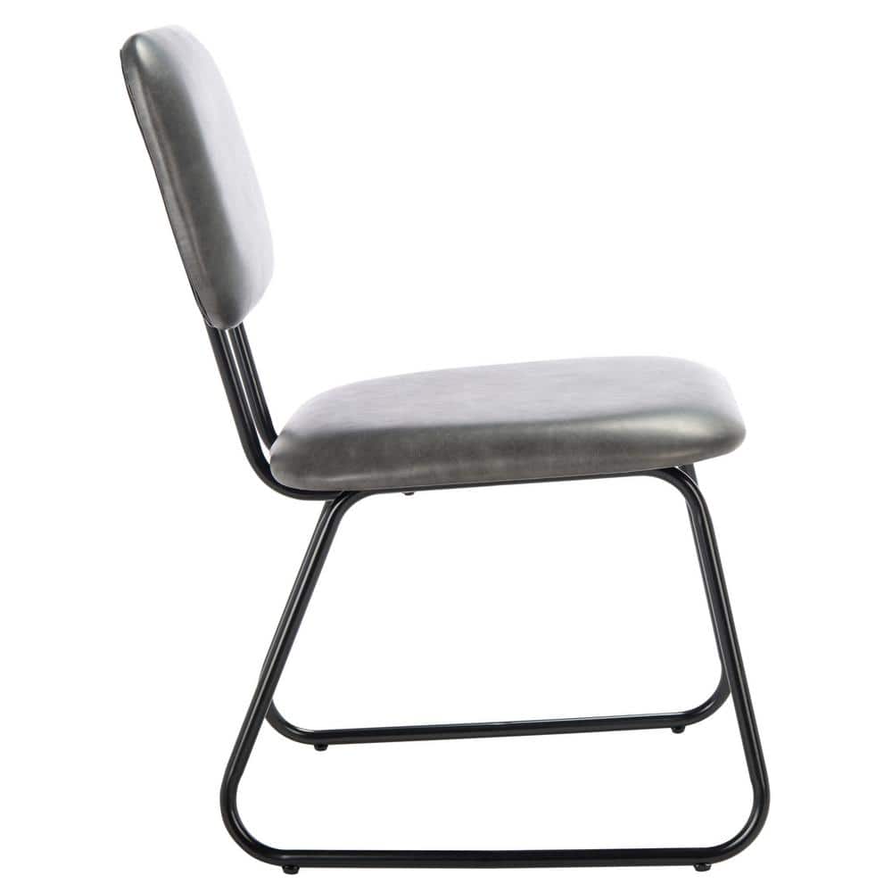 Gray Leather Upholstered Side Chair with Metal Frame, Set of 2