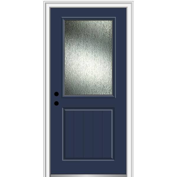 MMI Door 32 in. x 80 in. Right-Hand/Inswing Rain Glass Naval Fiberglass Prehung Front Door on 4-9/16 in. Frame