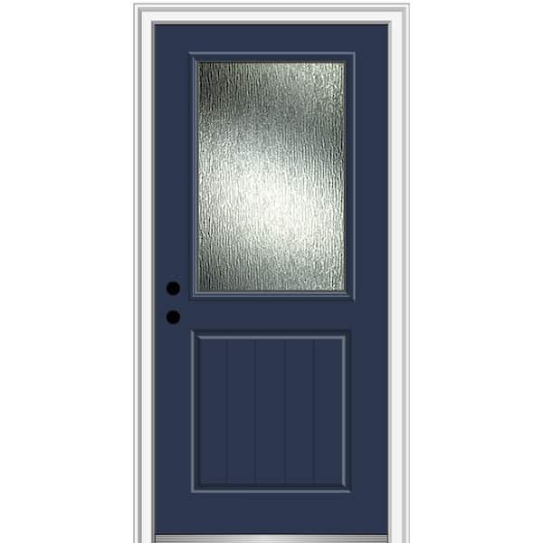 MMI Door 36 in. x 80 in. Right-Hand Inswing Rain Glass Naval Fiberglass Prehung Front Door on 4-9/16 in. Frame
