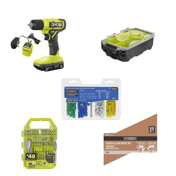 ONE+ 18V Cordless 3/8 in. Drill/Driver Kit, Parts Organizer, Anchors, Screws, and Drill/Drive Kit (475-Piece)