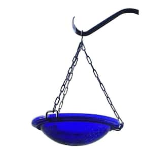 12.5 in. Tall Cobalt Blue Crackle Glass Hanging Birdbath Bowl