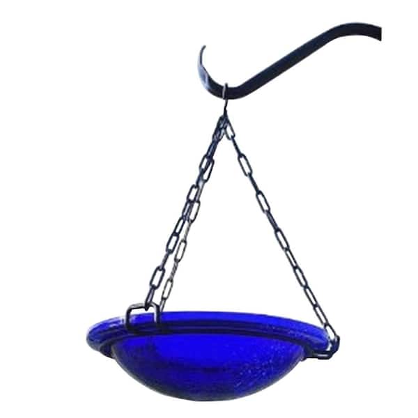 ACHLA DESIGNS 12.5 in. Tall Cobalt Blue Crackle Glass Hanging Birdbath Bowl
