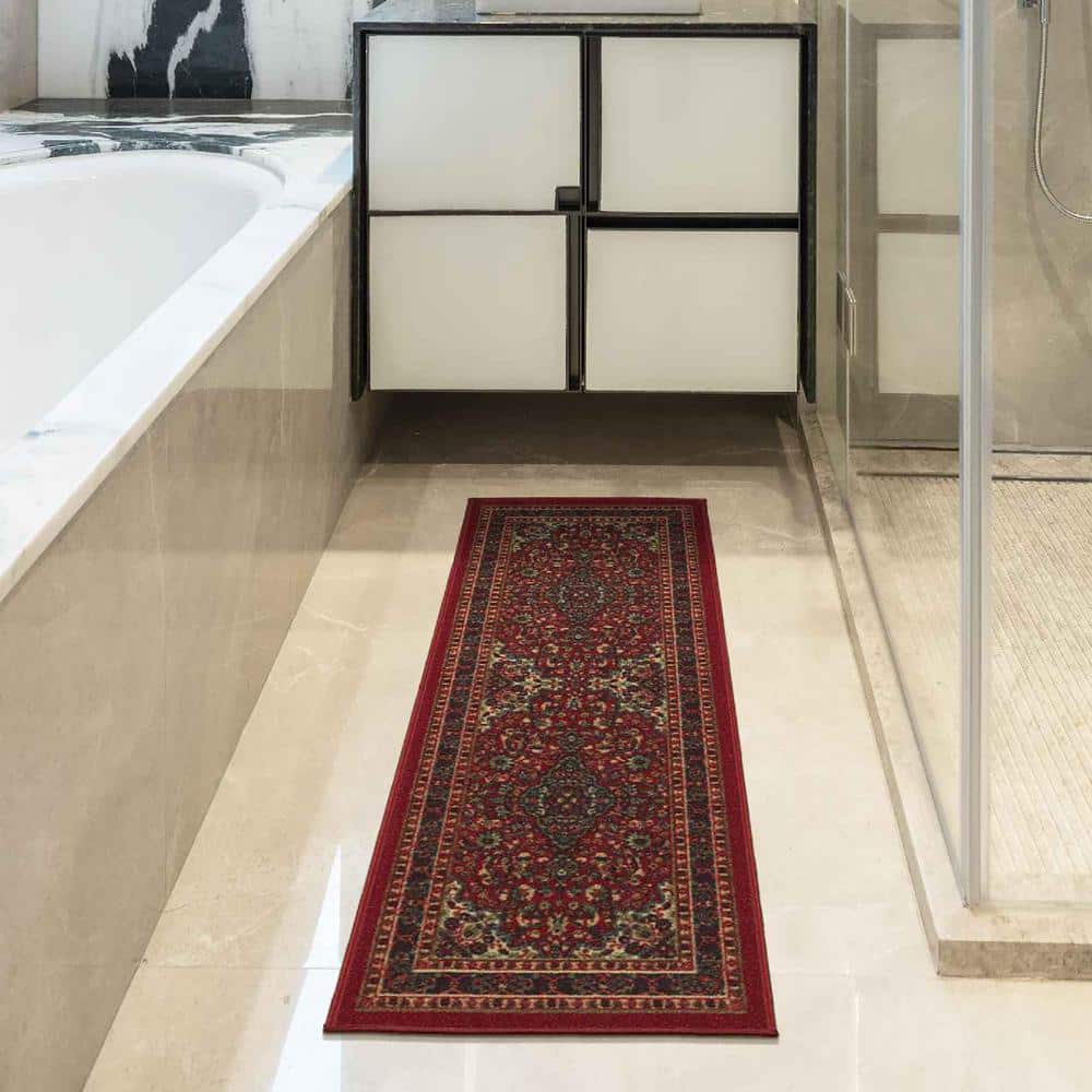 Red Oriental Design Washable Non-Slip Runner Rug