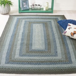 Braided Light Blue Green Doormat 3 ft. x 5 ft. Border Striped Area Rug