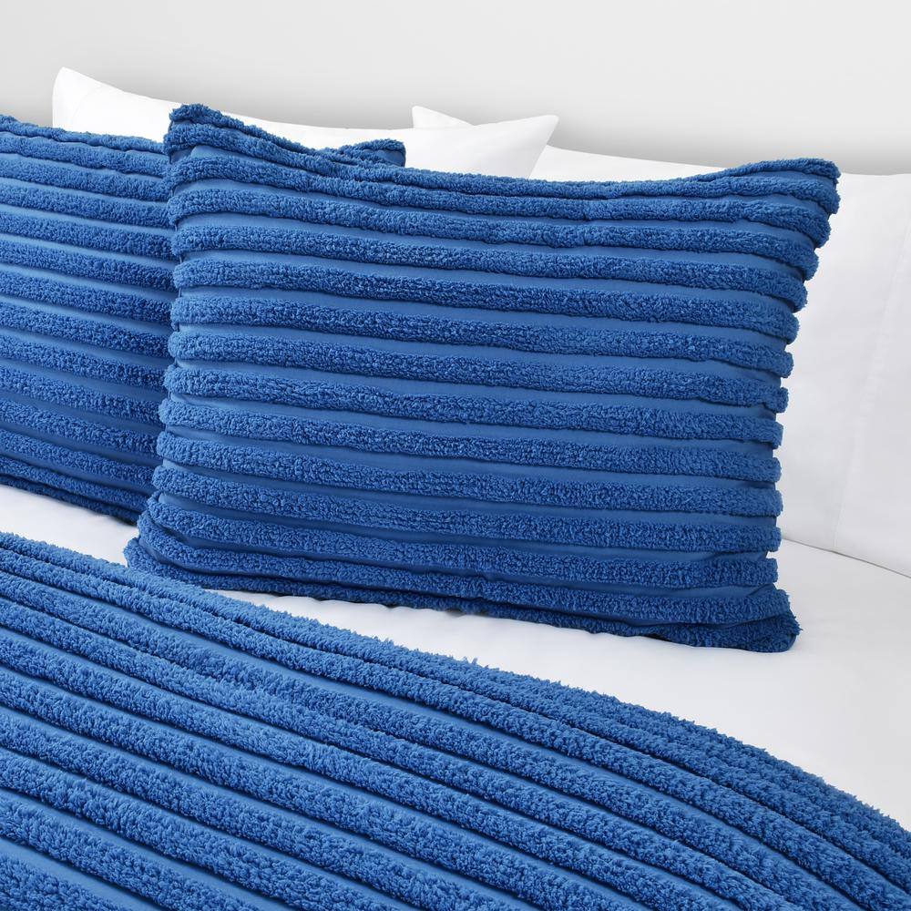 Azure Tufted Stripe Queen Comforter Set with Pillow Shams