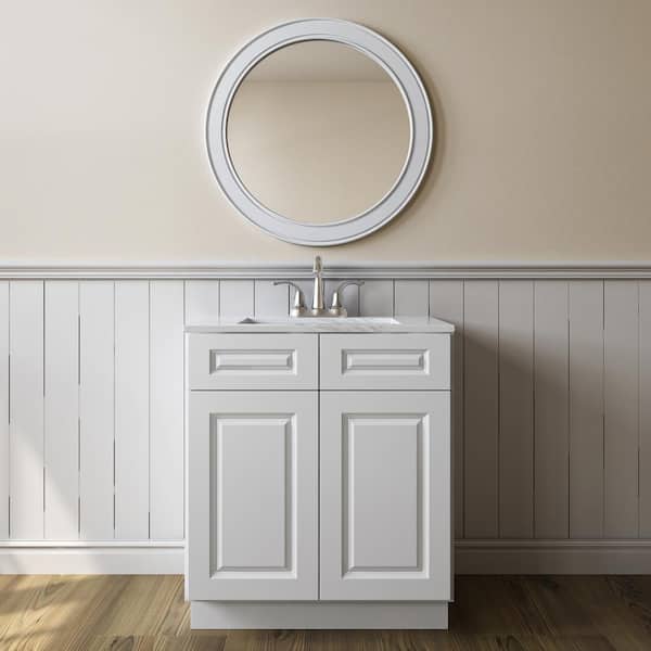 HOMEIBRO Newport 30-in W X 21-in D X 34.5-in H in Raised PanelWhite Plywood Ready to Assemble Floor Vanity Base Kitchen Cabinet