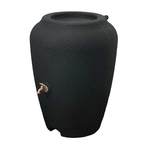 Wicker 50 Gal. Black Rain Barrel