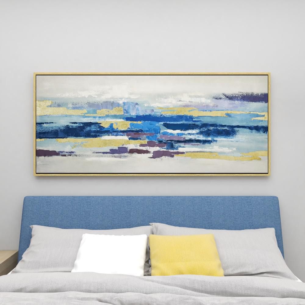 Large Blue and Gold Abstract Canvas Art with Gold Frame