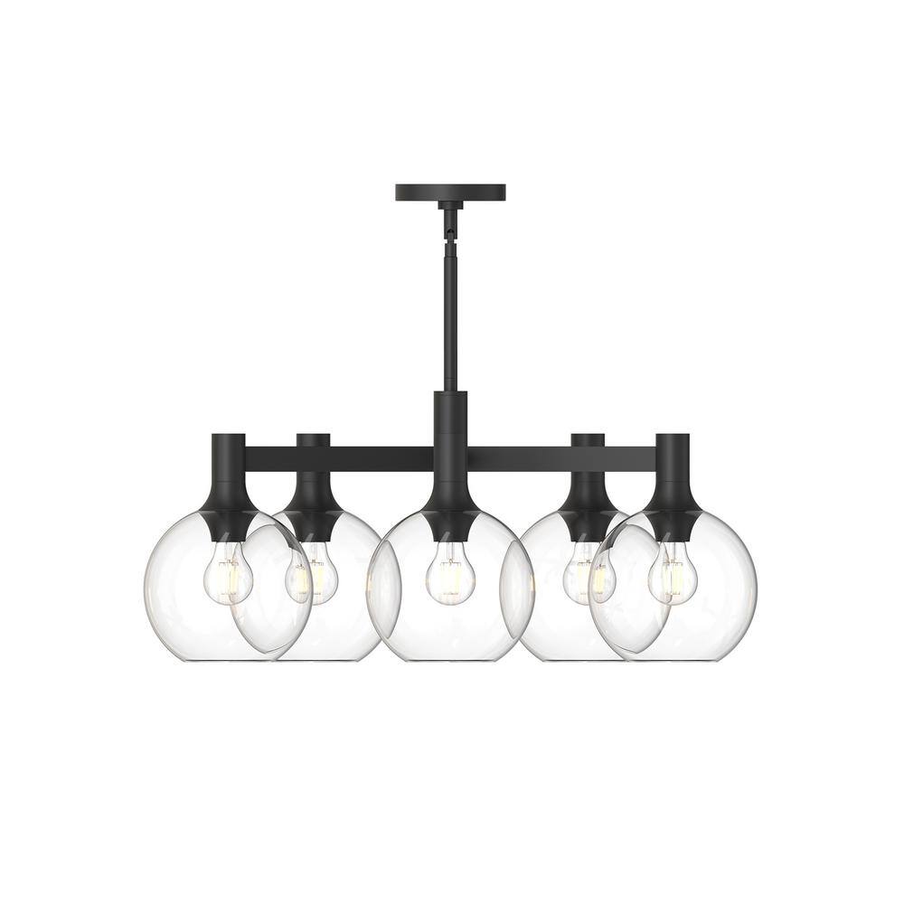 Matte Black and Clear Glass 5-Light Globe Chandelier