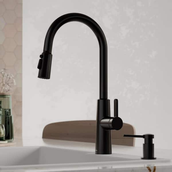 Elmsworth Single Handle Pull-Down Sprayer Kitchen Faucet in Matte Black