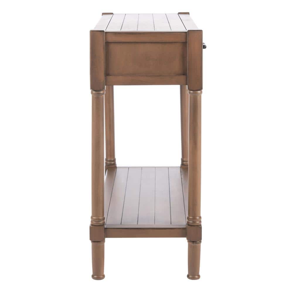 Filbert Brown Wood and Metal Console Table with Storage
