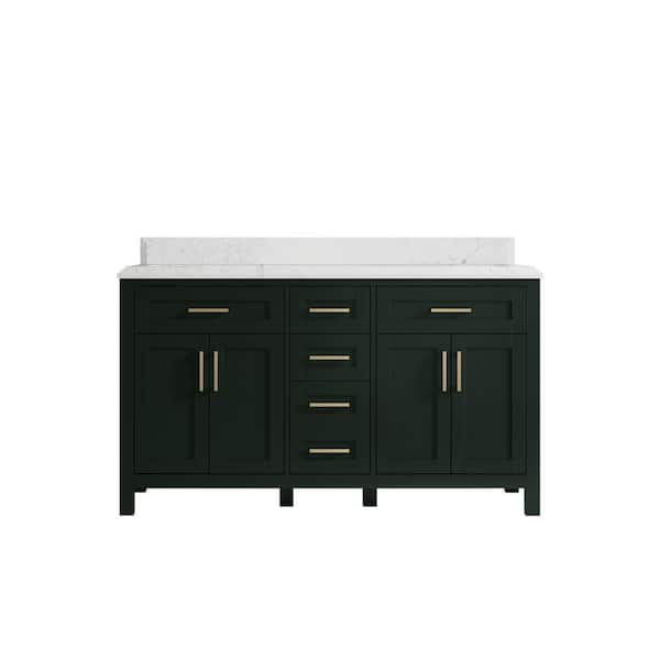 Willow Collections Cambridge 60 in. W x 22 in. D x 36 in. H Double Sink Bath Vanity in Dark Green with Cove Edge Empira Quartz Top