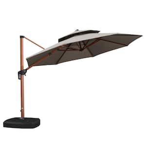 11 ft. Sunbrella Aluminum Octagon 360° Rotation Wood Pattern Cantilever Outdoor Patio Umbrella With Wheels Base, Gray