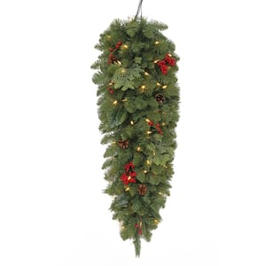 36 in. Winslow Fir Battery-Operated Pre-Lit LED Artificial Christmas Tear-Drop Swag with 148 Tips & 50 Warm White Lights
