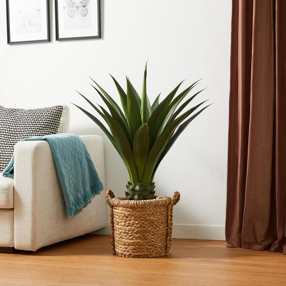 Green Plastic Agave Plant in Black Pot for Indoor/Outdoor Decor
