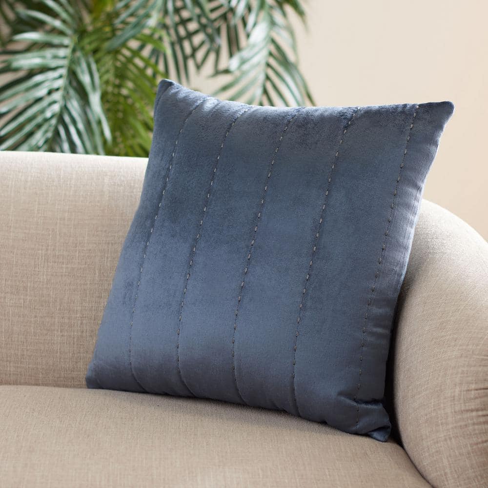 Blue and Grey Embroidered Square Throw Pillow