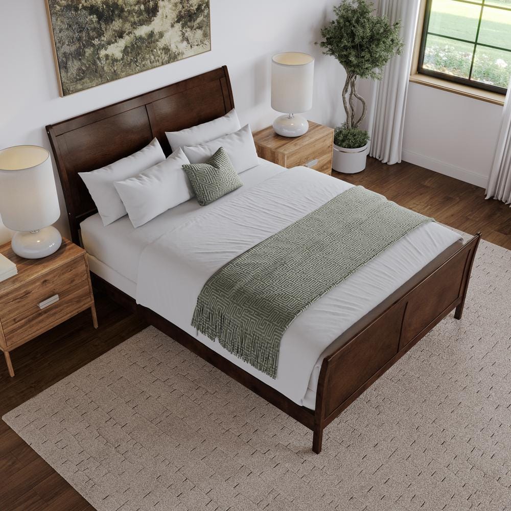 Portland Walnut Queen Wood Sleigh Bed Frame with Footboard