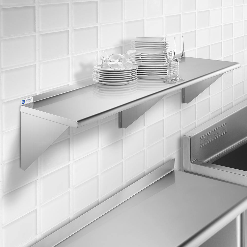 GRIDMANN 72" Stainless Steel Wall Mount Shelf with Backsplash