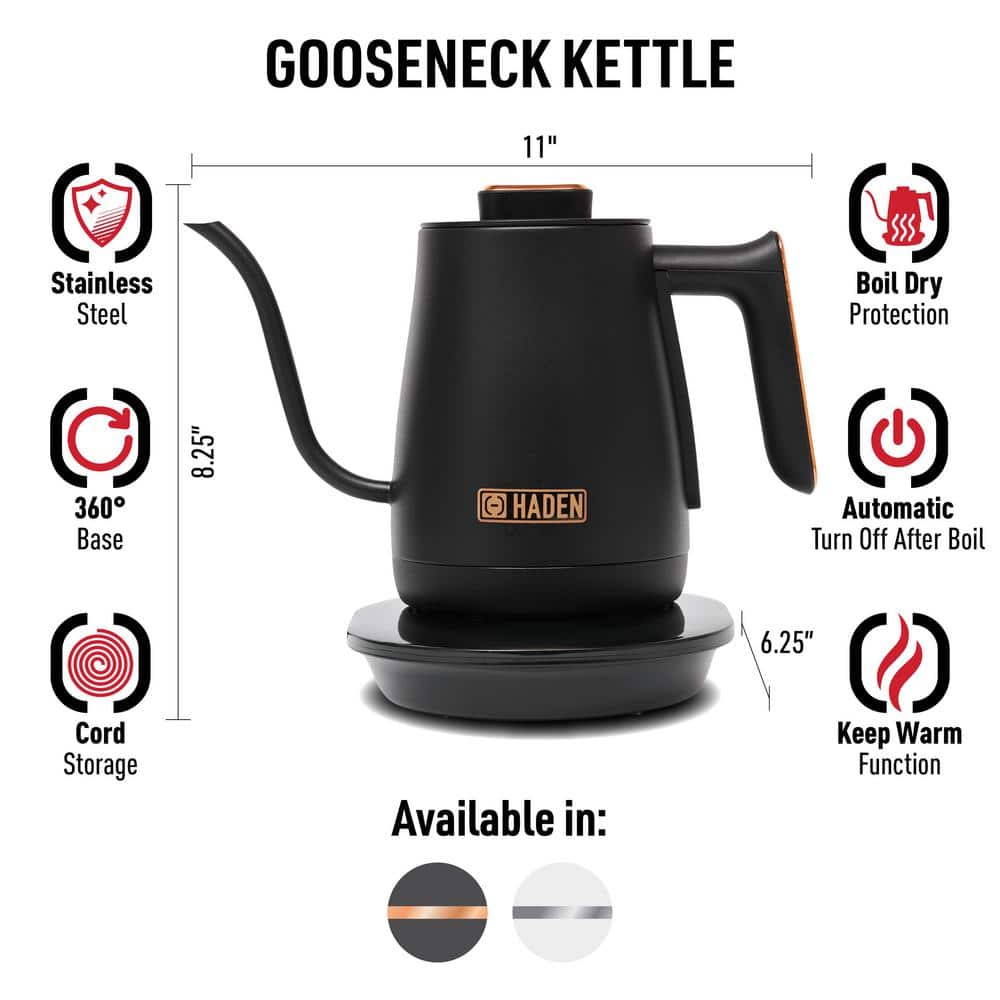 Haden Black and Copper Stainless Steel Gooseneck Electric Kettle