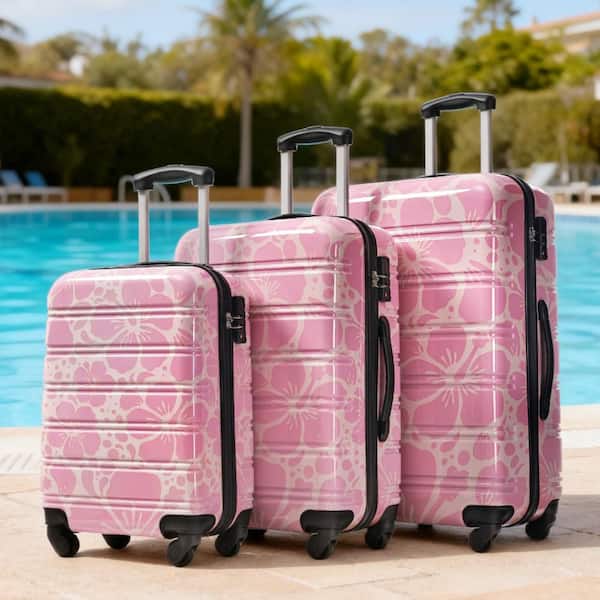 LIVACA 3-Piece Pink Hardshell Lightweight Spinner Luggage Set w