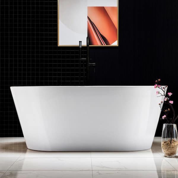 Derby 59 in. Acrylic FlatBottom Double Ended Bathtub with Matte Black Overflow and Drain Included in White