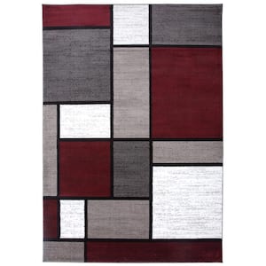 Contemporary Geometric Boxes Red 9 ft. x 12 ft. Indoor Area Rug