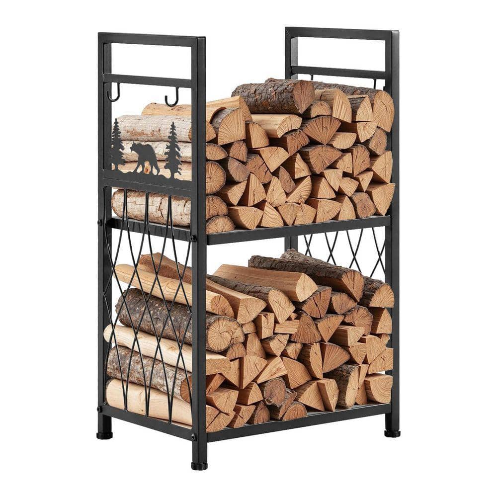 VEVOR Indoor Firewood Rack, 1.3 ft. 2-Tier Log Holder with Fireplace ...