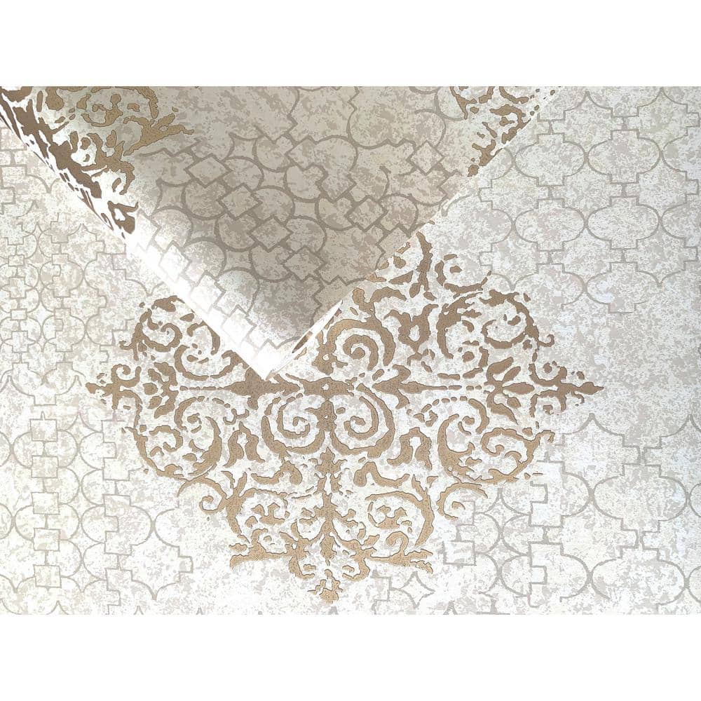 Bronze and Cream 3D Embossed Damask Wallpaper Roll