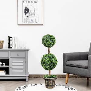 3 ft. Artificial Topiary Tree Other Fake Green Plants in Pots Double Ball Tree Decorative Trees for Home Office