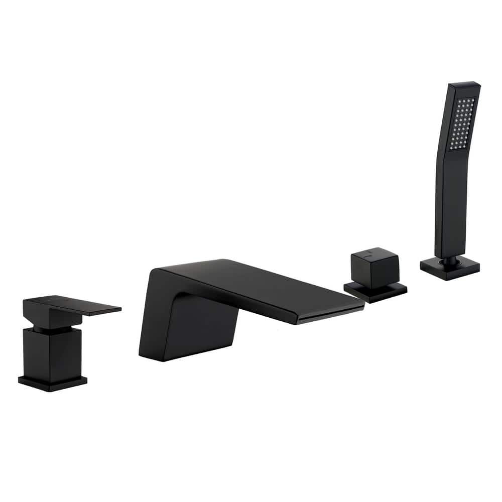 Single-Handle Tub Deck Mount Roman Tub Faucet with Hand Shower and Water Su