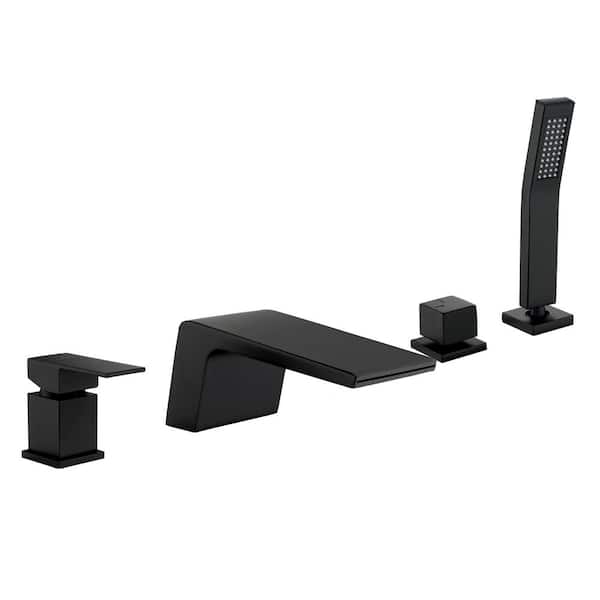 Boyel Living Single-Handle Tub Deck Mount Roman Tub Faucet with Hand Shower and Water Suply Hose in Matte Black