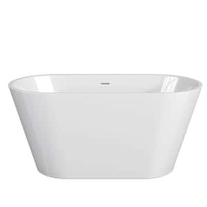 51 in. x 27.5 in. Oval Acrylic Freestanding Soaking Bathtub with Center Drain Flat Bottom Free Standing Tub in White