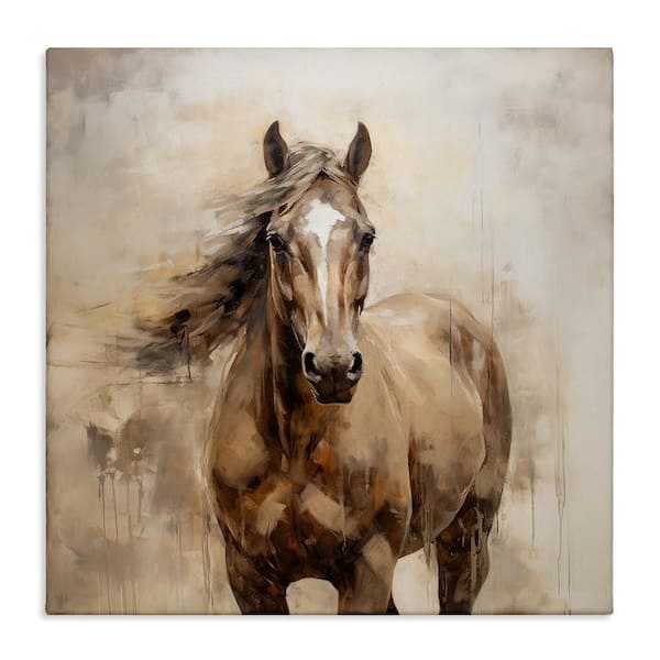 Horse with Modern Drip by PI Creative Art 1-Piece Unframed Animal Graphic Art Print 36 in. x 36 in.