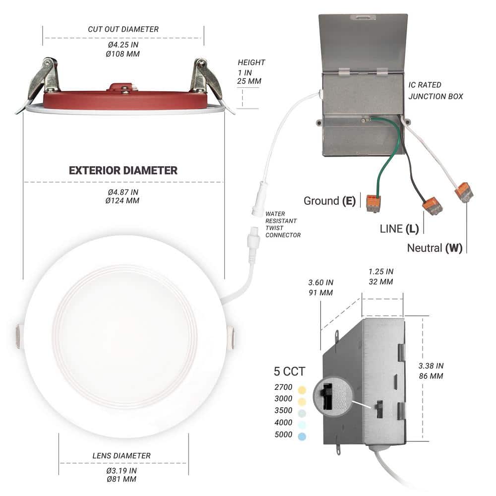 4 Inch White Aluminum LED Recessed Light with Baffle Trim