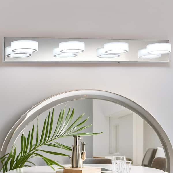 JUSHENG 32in. 4 Light Chrome LED Bathroom Vanity Light Bar with Dimmable 5500K Light