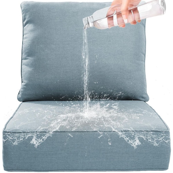 24 in. x 24" x 6" 8-Piece Deep Seating Water & Fade Resistant Outdoor Lounge Chair Replacement Cushion Set in Baby Blue