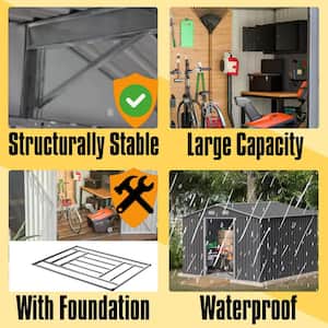 8 ft. W x 6 ft. D Outdoor Shed, Metal Storage Sheds with Foundation and Lockable Doors, Grey (48 Sq. Ft.)