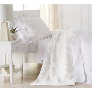 1-Piece White 100% Cotton Twin Lightweight Waffle Weave Blanket