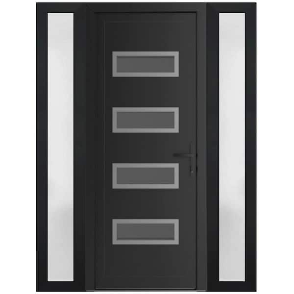 VDOMDOORS 68 in. x 80 in. Left-hand/Inswing Frosted Glass Matte Black Steel Prehung Front Door with Hardware