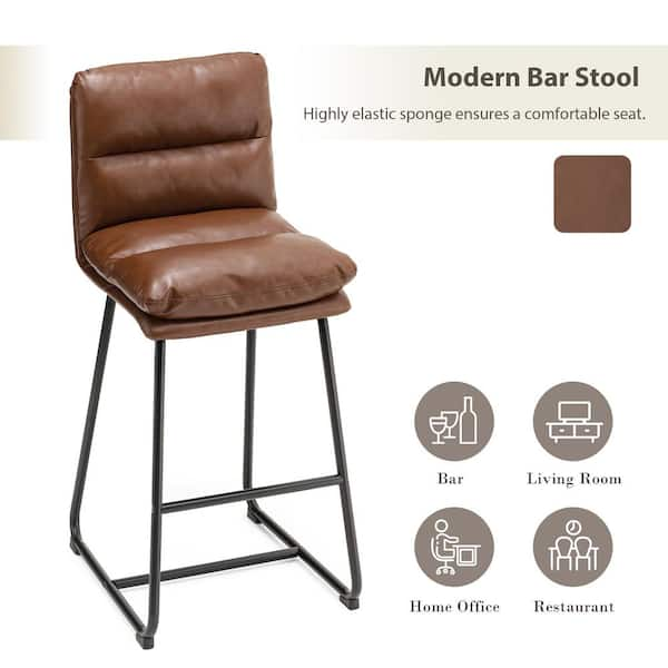 Hausfame 38 in. Brown Low Back Metal Frame Swivel Bar Stool with Round  Leather Seat (Set of 2) HUSF-SBS1006BN-30 - The Home Depot