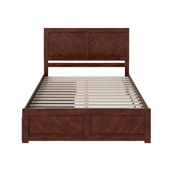 Canyon Walnut Brown Solid Wood Queen Platform Bed Frame with Matching Footboard and Storage Drawers