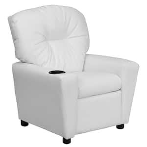 Contemporary White Vinyl Kids Recliner with Cup Holder