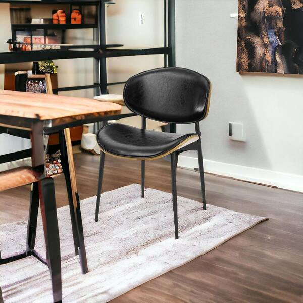HomeRoots Black Upholstered Faux Leather Curved Back Side Chair (Set of 2)