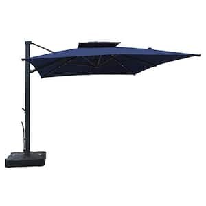 10 x 13 ft. 360° Rotation 13 in. Square Cantilever Umbrella with Base in Navy Blue